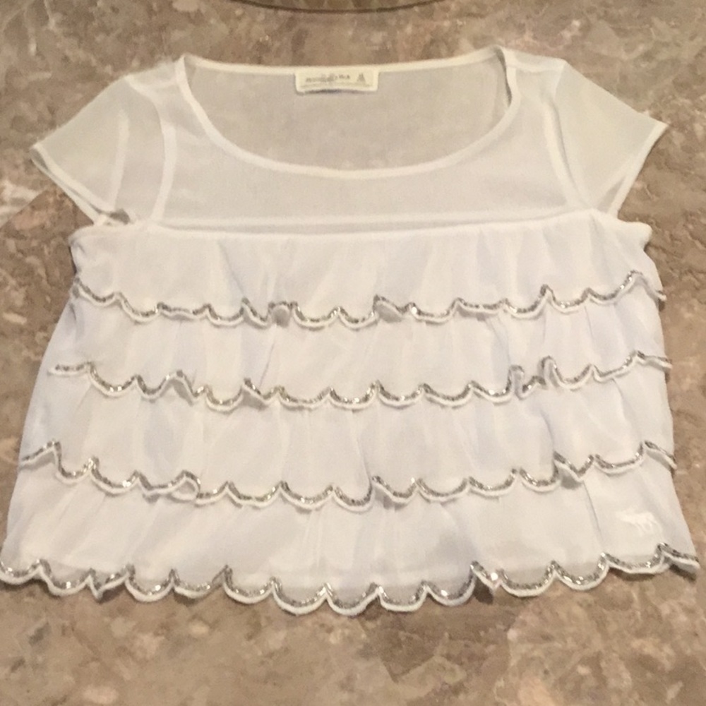 Abercrombie and Fitch white ruffle sheer sequin blouse. XS